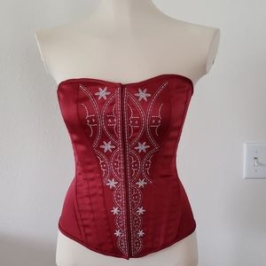 Red Burgundy Embroidered Corset Vintage